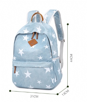 Classic denim school backpack girls daypack with USB charging port