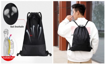Breatheable Nylon Ripstop Drawstring Backpack Sports Gym Sack Bagpack