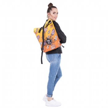 Women's casual life style rolltop back pack bag with customizable printing and patterns