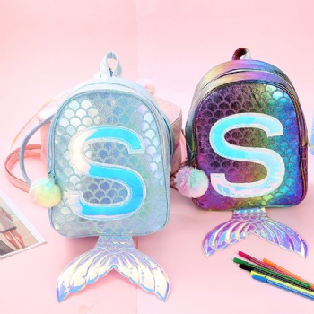 Chic PU leather mermaid backpack girls school daypack