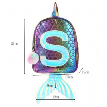 Chic PU leather mermaid backpack girls school daypack