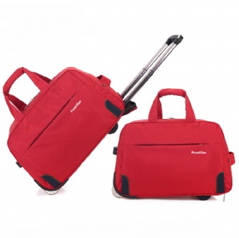Fashionable girls red travel trolley bag carry-on fabric duffel bag with wheels
