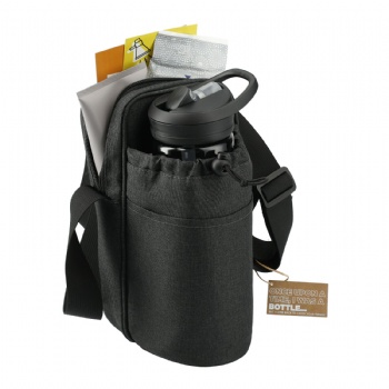 RPET made adjustable bottle sling cooler W/pouch for drinkware bottles